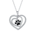 Women's necklace with dog paw print pendant on copper cross chain, heart-themed electroplated finish