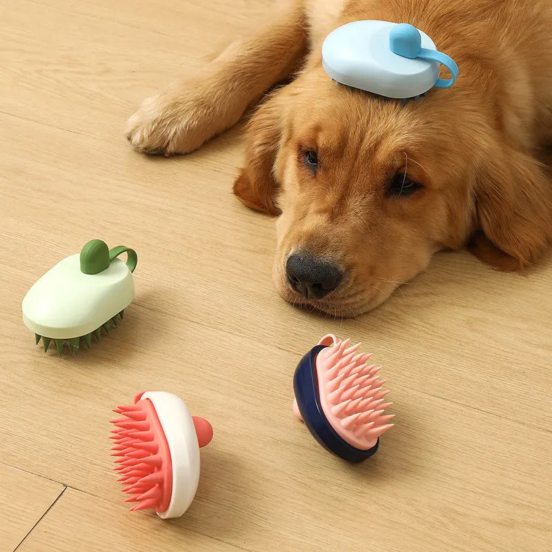 Soft silicone pet hair remover comb with bath massage brush in four colour options for dog grooming
