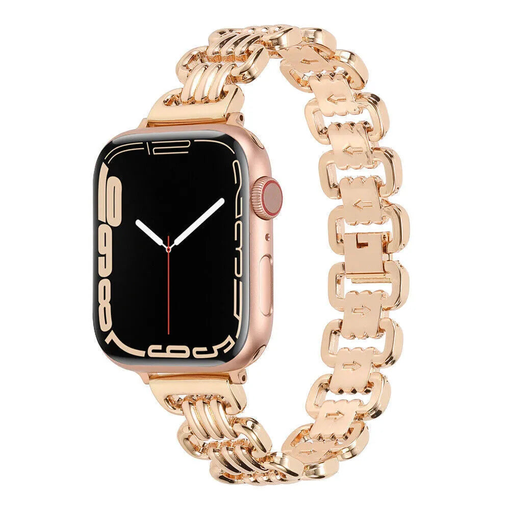 Alloy metal bracelet for Apple Watch in silver, black, gold, rose gold, and Starlight colours