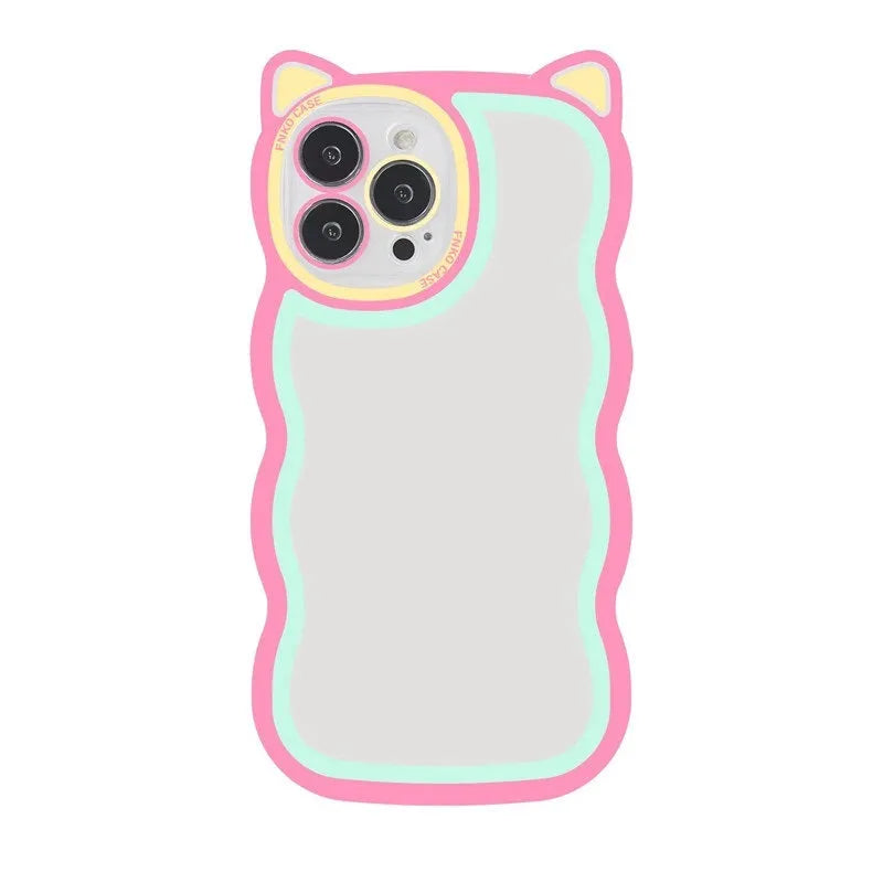 Creative wave cat ear cartoon TPU phone case for iPhone showing colourful solid rear cover
