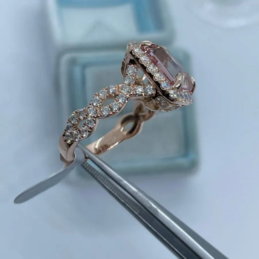 Rose gold geometric alloy ring showing electroplated finish and contemporary design