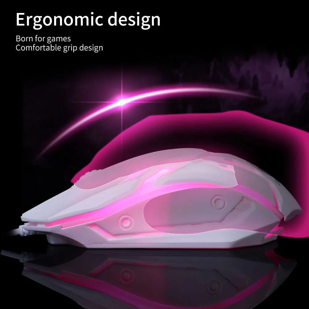 Wired USB optical computer mouse with colourful glow lighting and three-button design