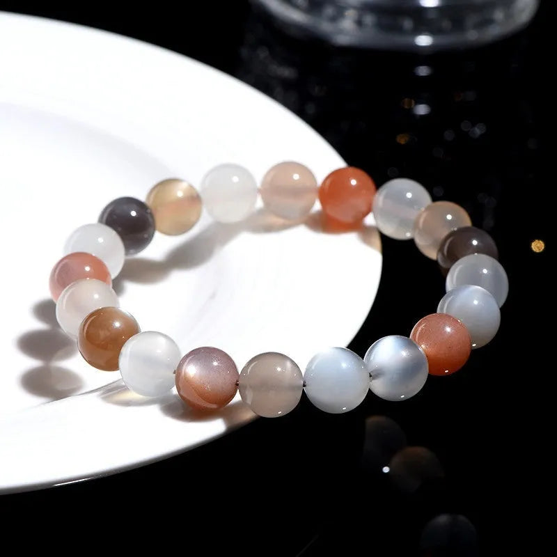 Natural moonstone bracelet with colourful moon light beads, 8mm single circle unisex design