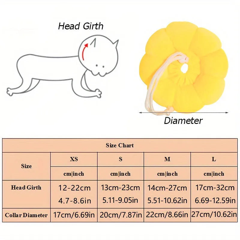 Cute sunflower-shaped adjustable recovery collar for small pets, soft cotton material
