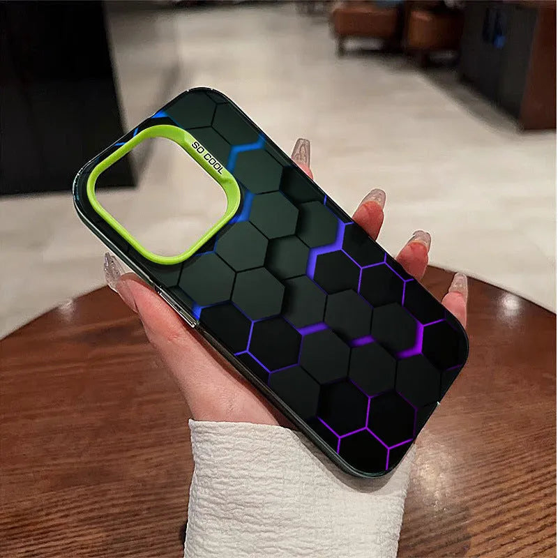 Frosted protective phone case for Apple iPhone with honeycomb texture in Moonlight Black colour.