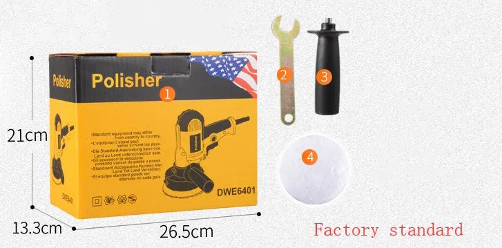 Yellow automotive polishing machine with 125mm disc for car metal wood ceramic leather surfaces