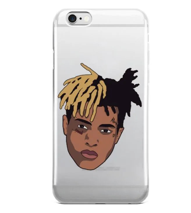 Transparent matte iPhone case with printed XXxtentacion design, shown fitted on a smartphone.