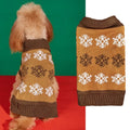 Brown and grey dog Christmas sweater with snowflake pattern, acrylic knit fabric