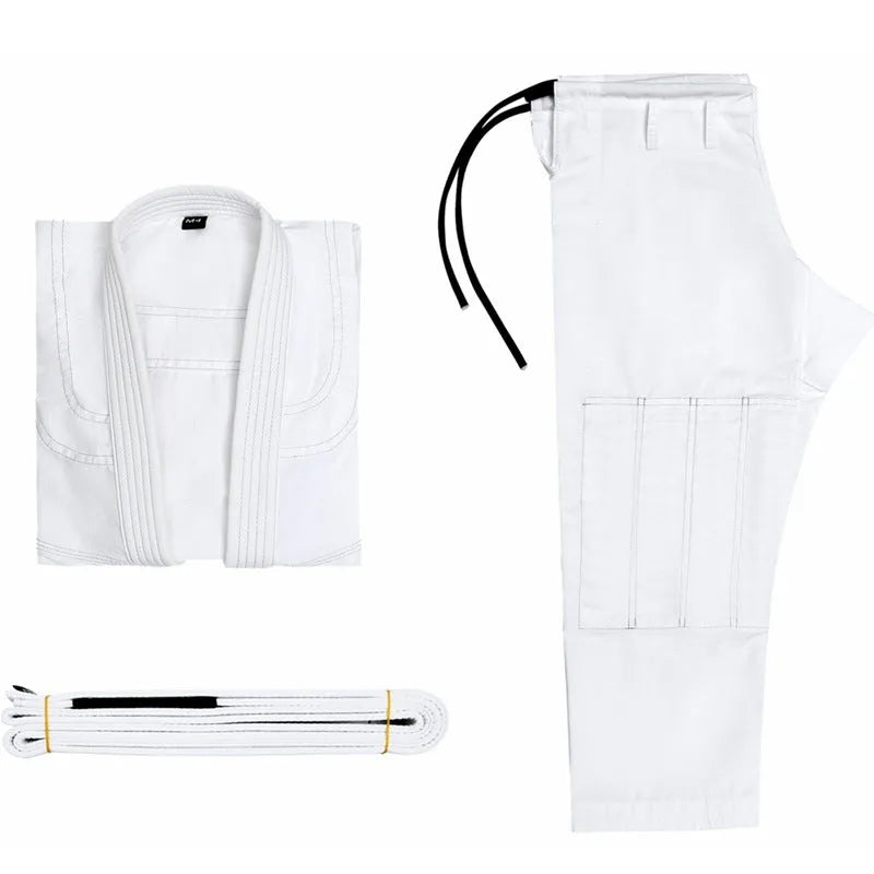 Brazilian Jiu-jitsu training clothing set in cotton blend fabric showing top and trousers