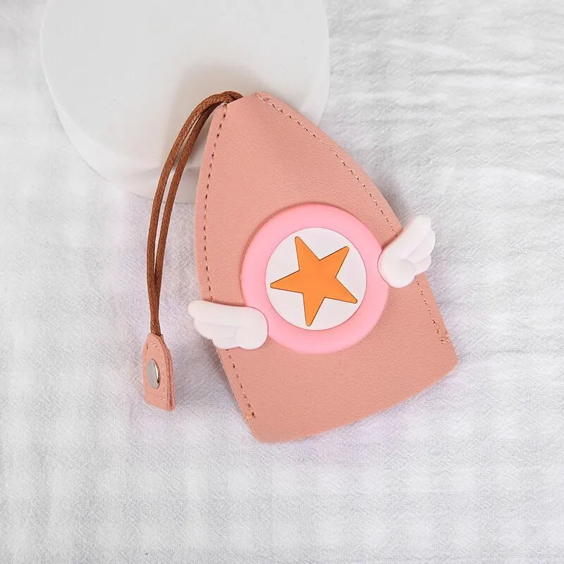 Cartoon design pull-out car key case in PU leather with removable decorative cover