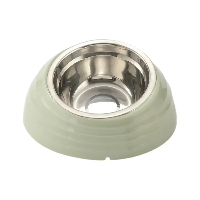 Stainless steel cat bowl with food divider and plastic non-slip base in beige colour
