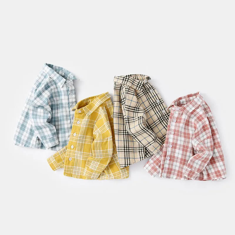 Boys' casual cotton shirt with a coloured lattice check pattern and long sleeves.