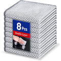 Silver double-sided kitchen scouring pad with a steel wool side and a grey microfiber rag side.