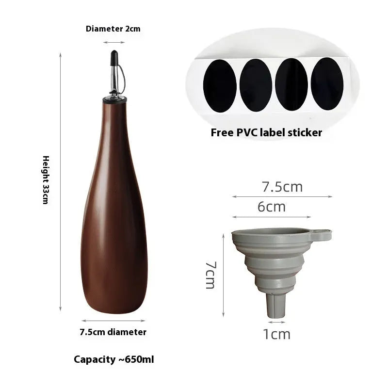 Ceramic oil pot with conical funnel in black, white or coffee colour options