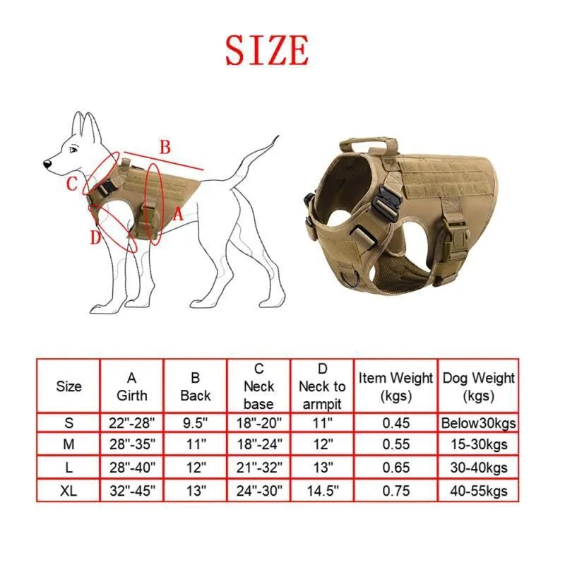 Dog training vest battle suit set with harness in tactical colours including CP camouflage pattern