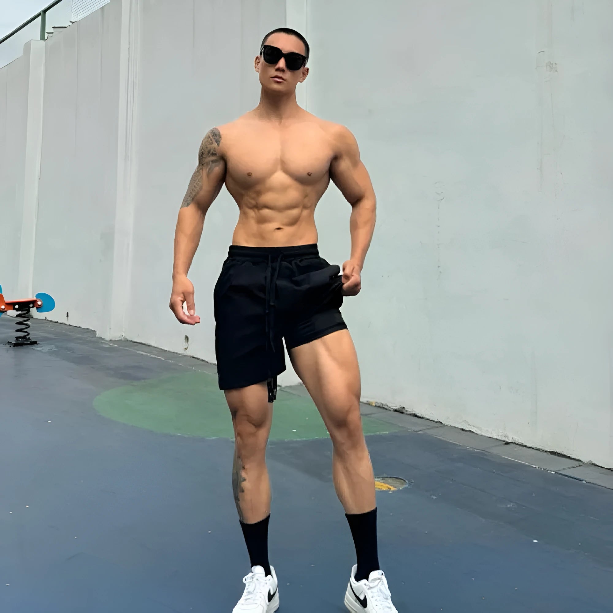 Men's quick-drying ice silk shorts in double-layer design showing available colour options
