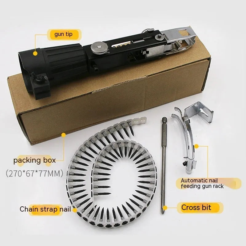 Chain screw gun head automatic nail gun electric screwdriver with plastic stainless steel construction