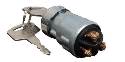 Pure copper vehicle ignition switch lock with matching key on a white background.