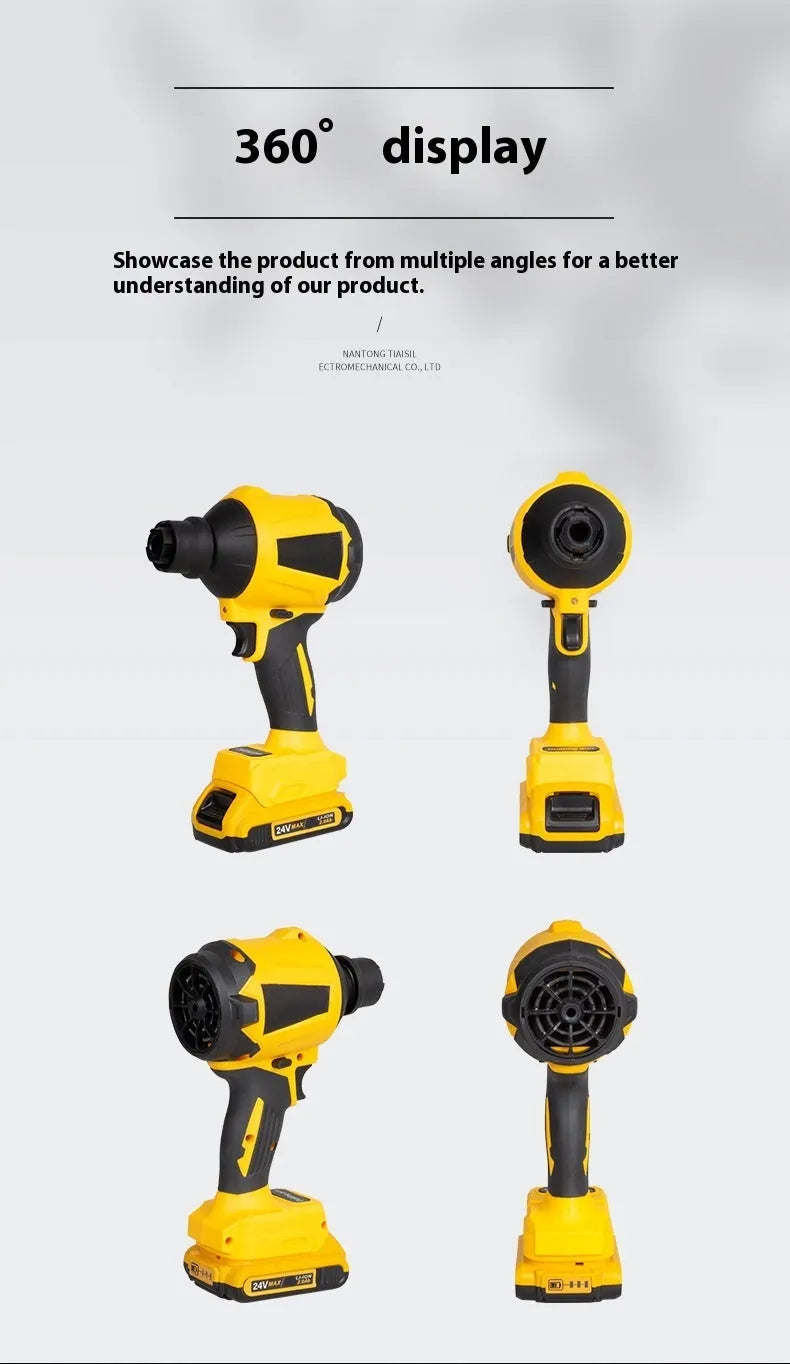 Yellow portable lithium battery dust gun with accessories for office and household cleaning