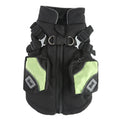 Pet winter cotton dog jacket with zipper in black on a dog outdoors