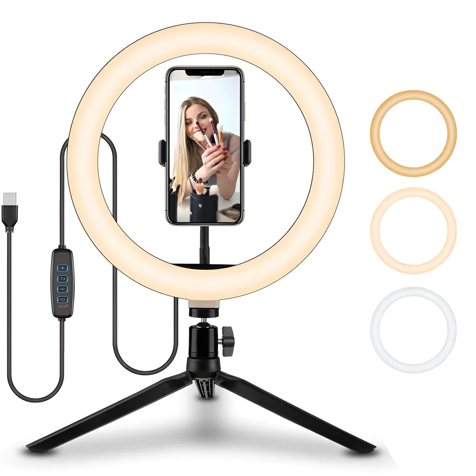 10-inch rotatable ring selfie light on 19cm metal bracket for smartphone photography