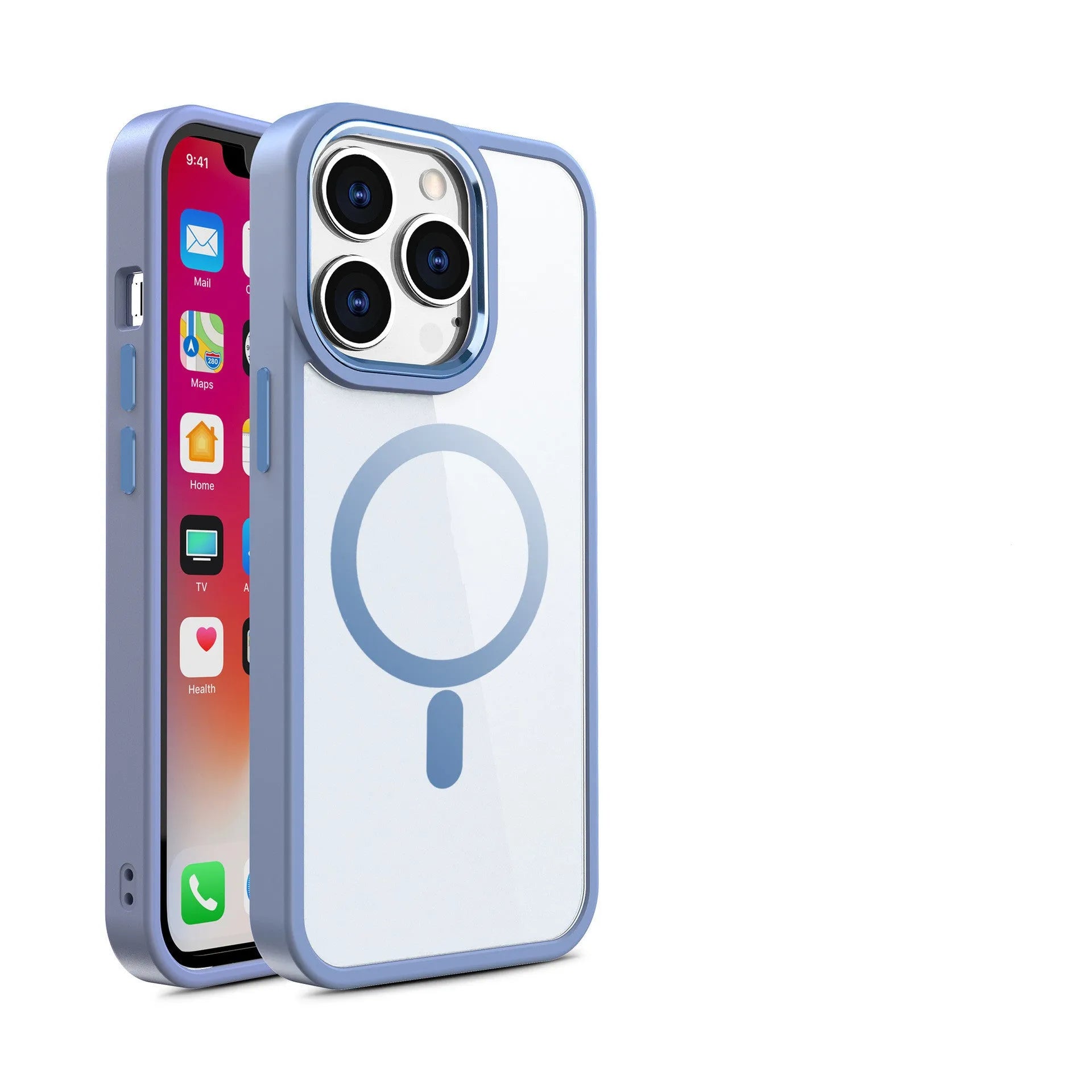Magnetic transparent silicone phone case for iPhone in various colours including green, red, blue, black, and pink