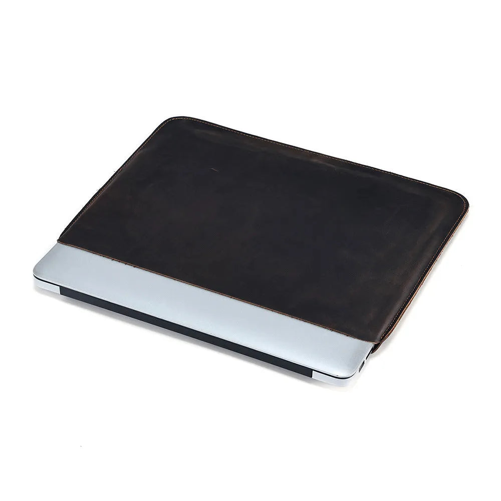 Horizontal computer liner bag in Crazy Horse leather with two size options