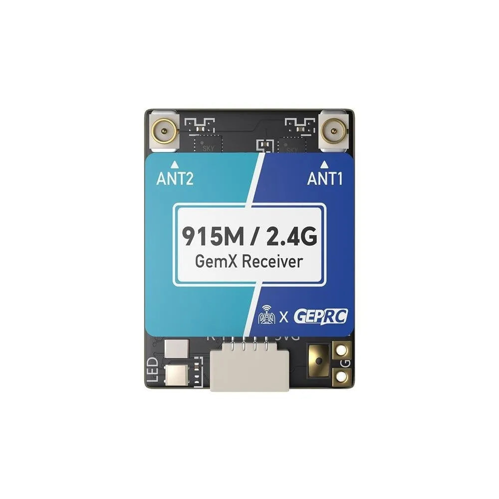 FPV drone dual-frequency receiver with metal housing and two T-shaped antennas
