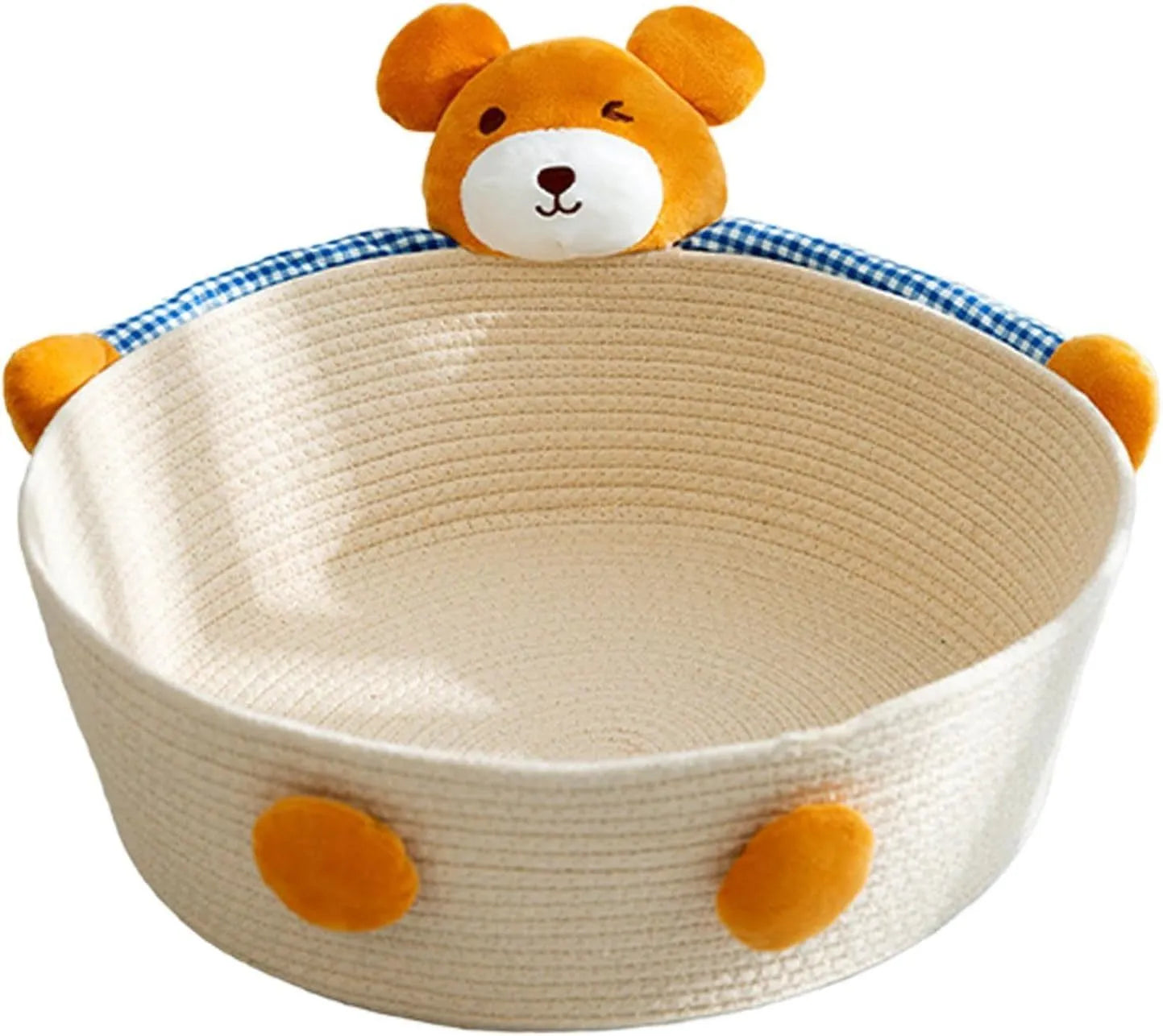 Woven cotton rope cat bed with scratch board in basket design for indoor pets