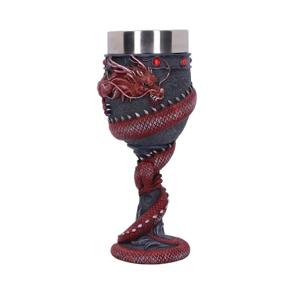 Stainless steel red wine glass with 3D Chinese dragon decoration in retro style
