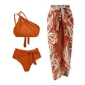 Women's high waist push up bikini swimsuit with chiffon dress in black, brown, or green.