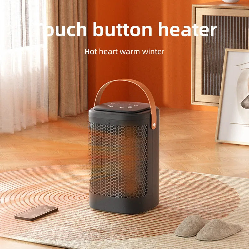 White PTC electric radiator with digital touch screen display and remote control for room heating and cooling.