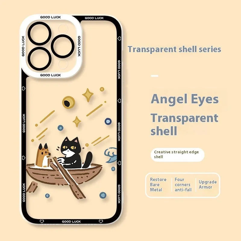 Transparent cat eye silicone phone case with UV printed cat pattern, drop-resistant, fits Apple iPhone