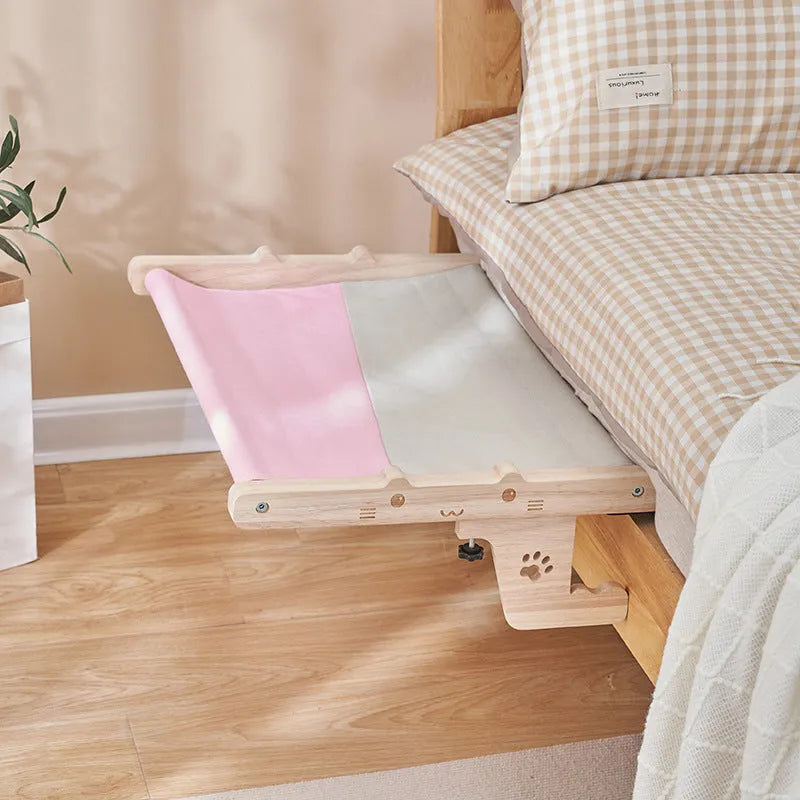 Wooden cat hanging bed hammock mounted on balcony with seven style options available