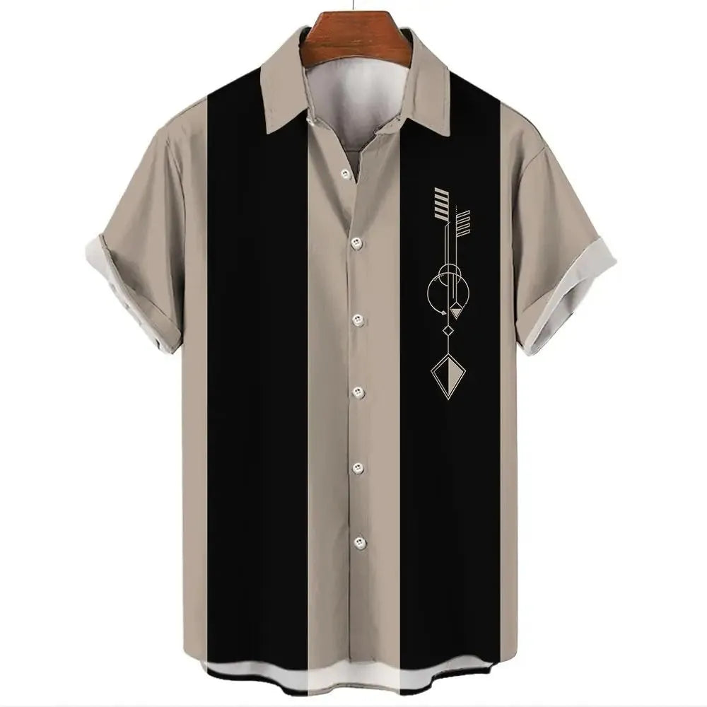 Men's striped Hawaiian shirt with button-down front and short sleeves in casual style