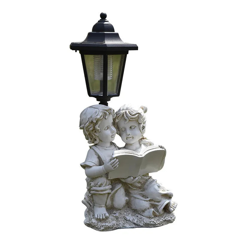 Hexagonal solar garden lamp with resin craft design in American country style