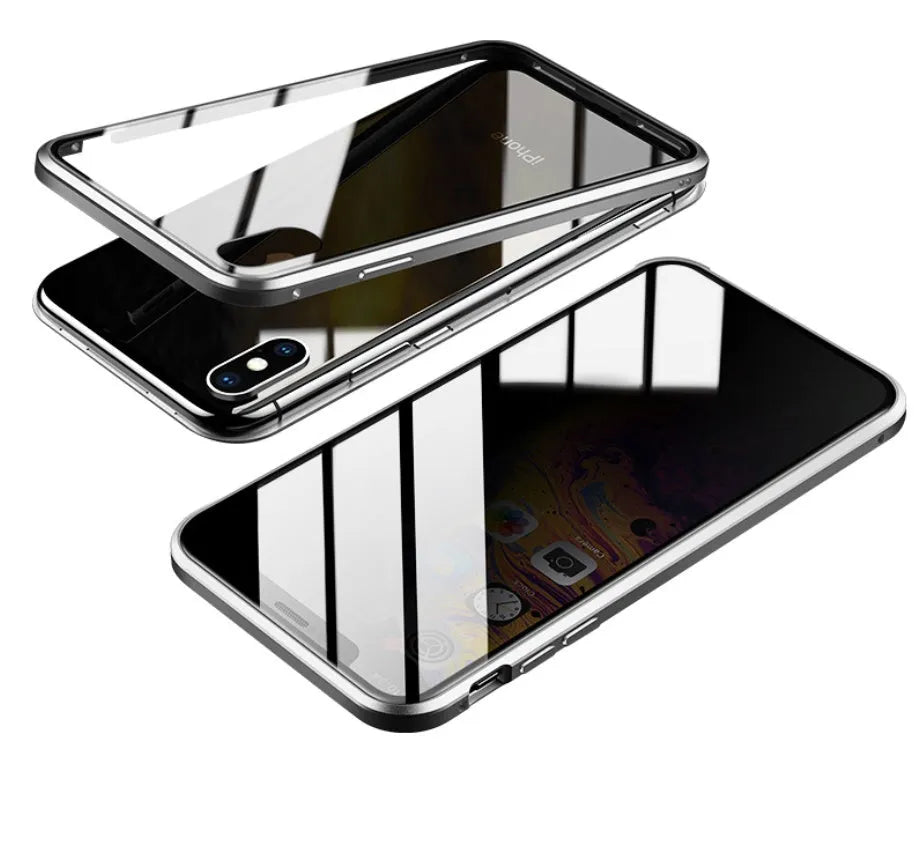 Glass anti-spy clamshell case for iPhone in multiple colours showing geometric pattern