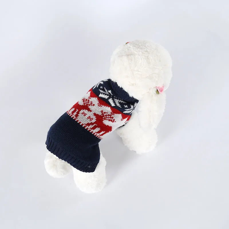 Navy blue knitted Christmas dog sweater with European style design on pet