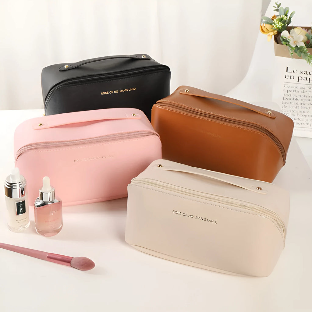 Korean style PVC waterproof pillow cosmetic bag in milky white with letter print pattern
