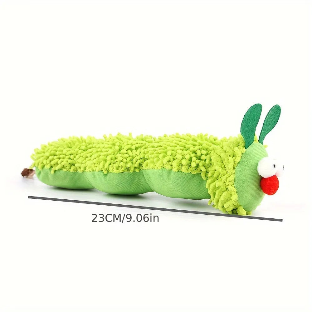 Green fleece interactive rechargeable cat toy pillow on a white background