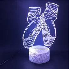 3D acrylic ballet dancing shoes LED night light on ABS base with remote control.