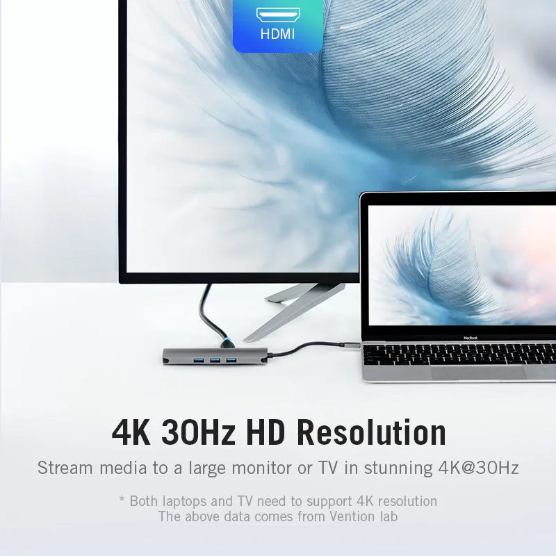 Deep grey USB-C to HDMI hub with USB 3.0 ports, Ethernet, card readers and PD charging