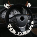 Short plush car steering wheel cover showing protective handle design in black colour
