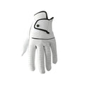 Men's white half sheepskin golf glove showing breathable fabric construction and non-slip surface
