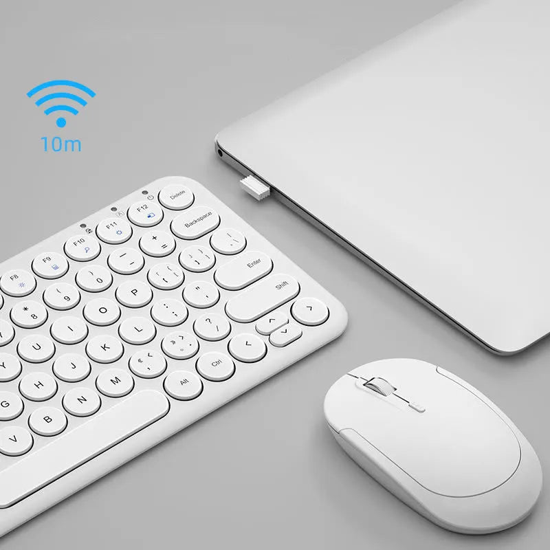 Ultra-thin wireless keyboard and mouse set with USB receiver in white, black, or pink colour options