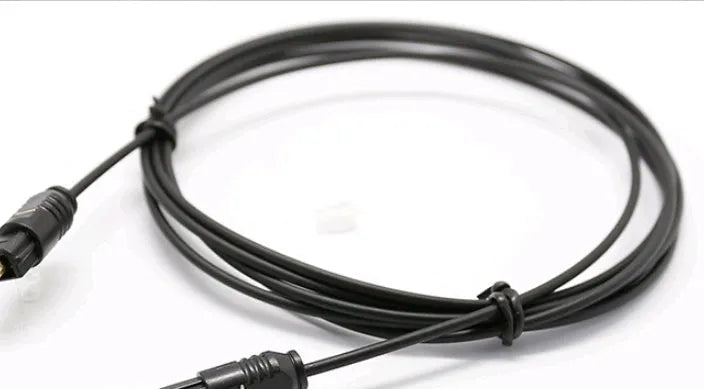 OD2.2 digital optical audio cable with Toslink connectors and PVC jacket, showing length options.