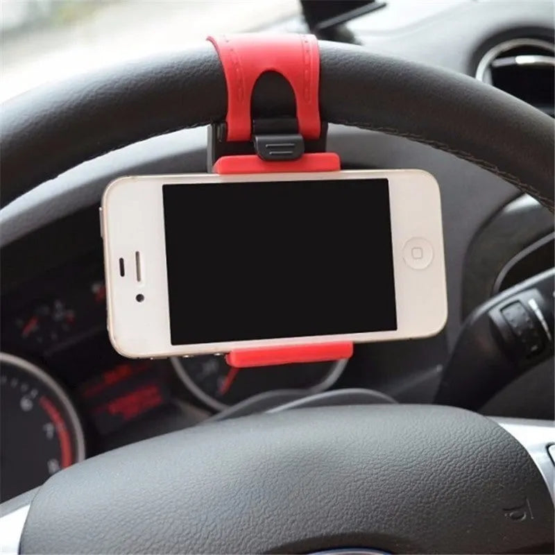 Universal steering wheel phone holder mount in black red blue yellow rose red colours