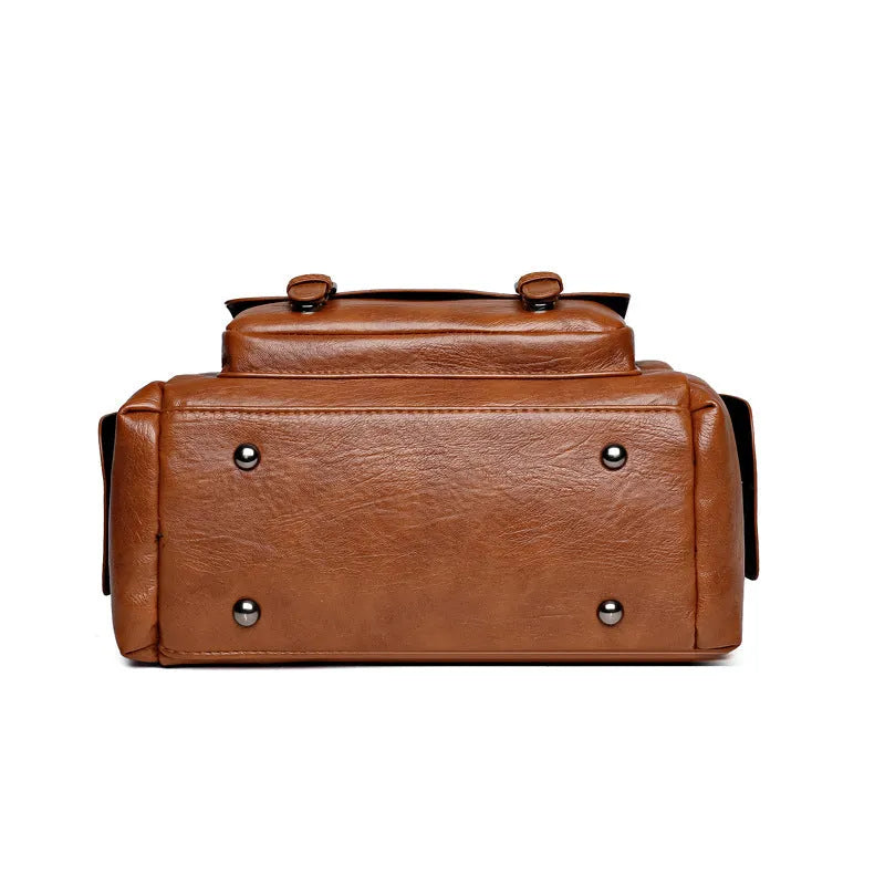 Large capacity vintage messenger bag in horizontal square suitcase shape with PU leather construction