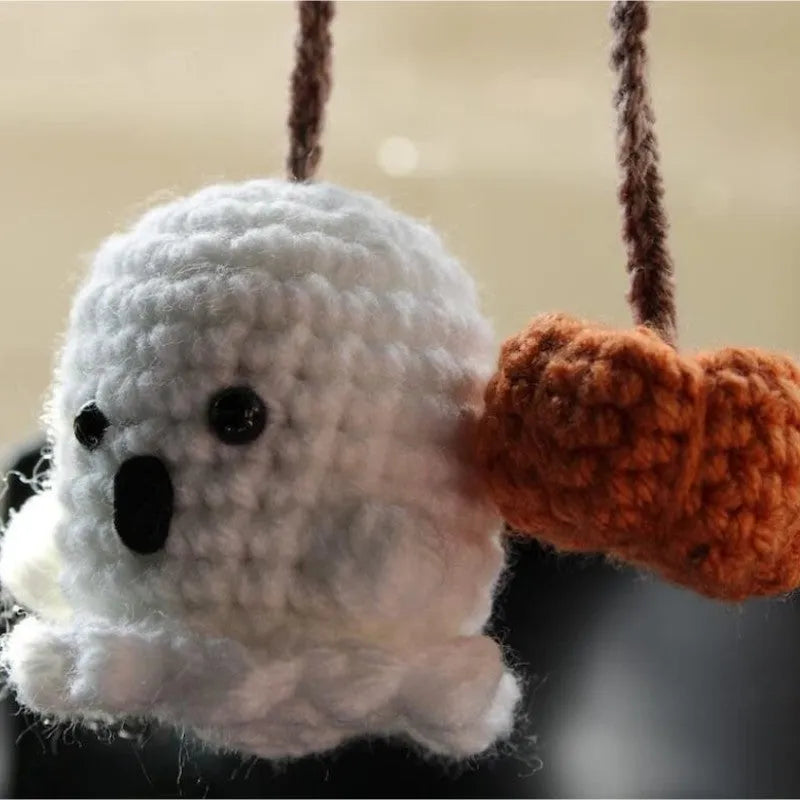 Hand-woven plush car hanging ornament with cartoon design options