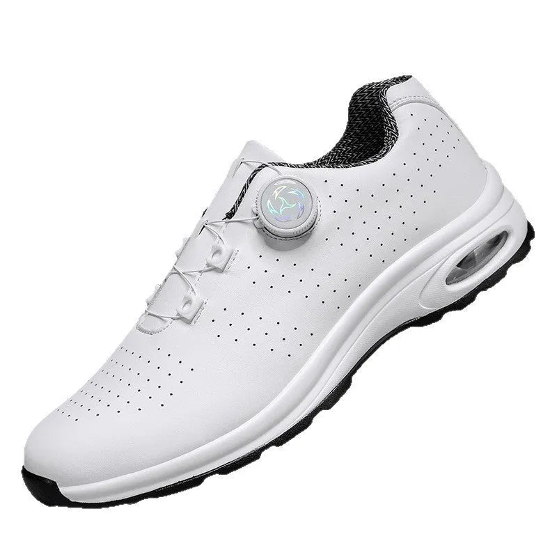 Men's black and white low-top mesh casual tennis shoes with cross straps and lace-up front